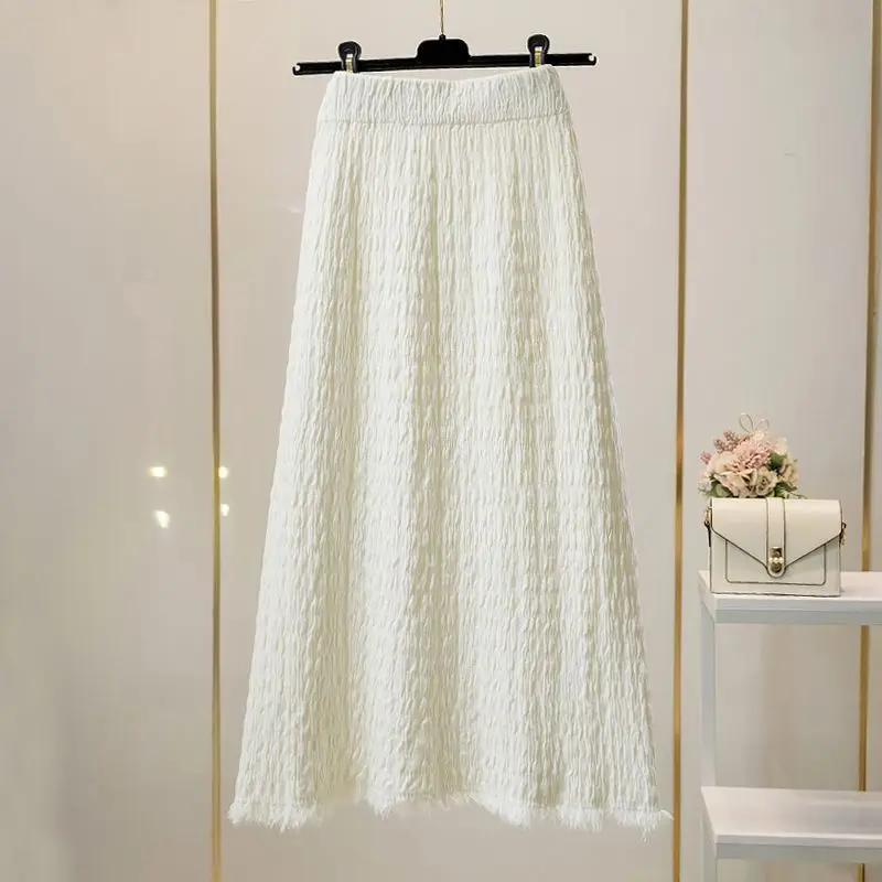 Inverno feminino malha midi saia de cintura alta uma linha emagrecimento flowy franja saia longa estilo elegante