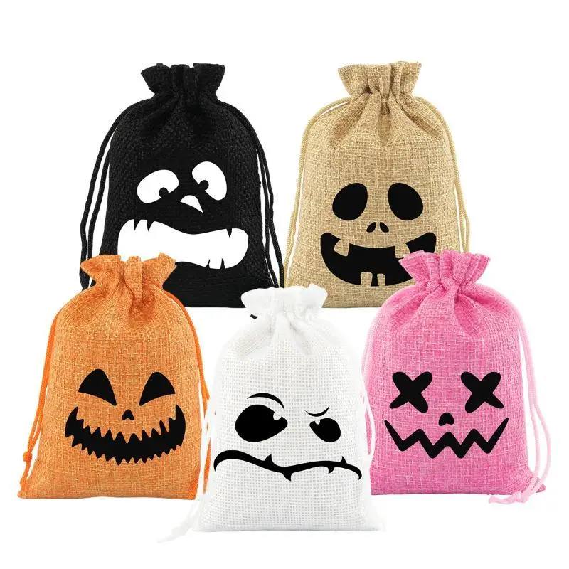 Halloween-Geschenktüten mit Kordelzug, Kürbis-Geister-Druck, 1/5 Stück, wiederverwendbare Süßigkeitentüten für Süßes oder Saures, Kinderparty-Geschenke – Detail 5