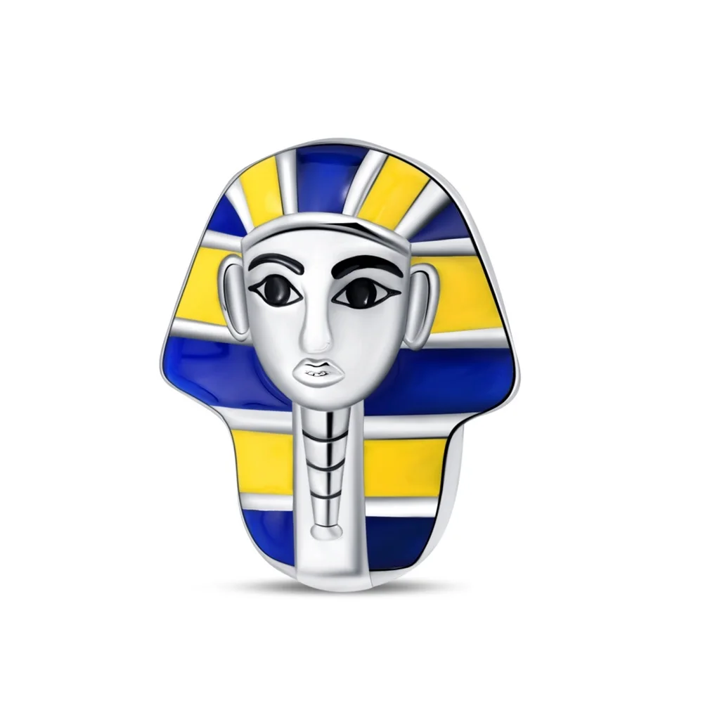 

Authentic 925 Sterling Silver Blue And Yellow Pharaoh Mask Charm Fit Pandora Bracelet DIY Daily Jewelry Accessory For Children