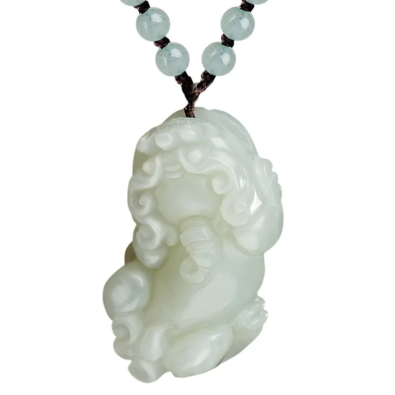Natural Hetian Jade Pixiu Pendant Hand Carved Year of Birth Stone Necklace Pendant Jewelry for Women Gifts