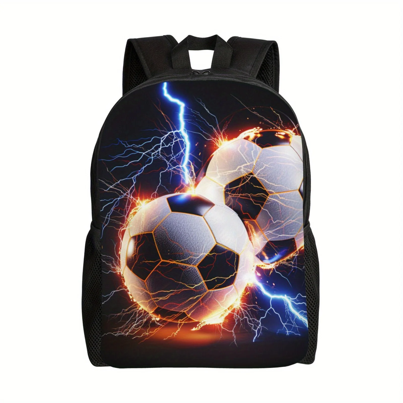 Lightning Fire Football Print Lightweight Adjustable Black Backpack Perfect for Daily Commuting and Sports