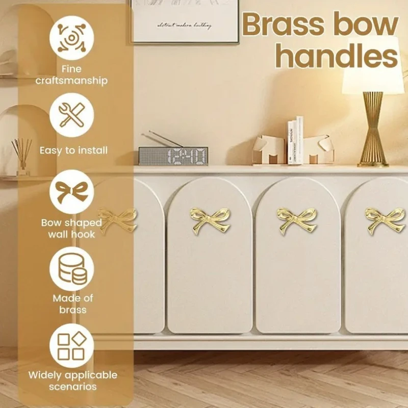 Modern Minimalist Brushed Brass Bow Tie Knob Single Hole Door Pull Solid Brass Drawer Handle for Kitchen Furniture
