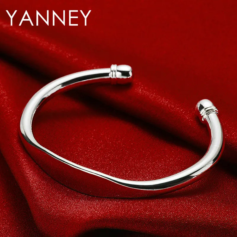 2024 Luxury 925 Sterling Silver Fine Simple Smooth Opening Bangle Bracelet For Women Men Fashion Hip Hop Jewelry Gifts Party