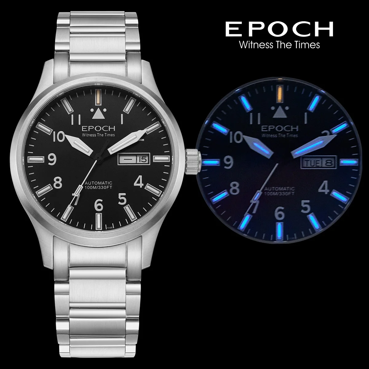EPOCH Men Luminous Rainbow Light Watch Automatic Mechanical Japan Miyota 21Jewels Sapphire WR100M English Chinese Week image 3