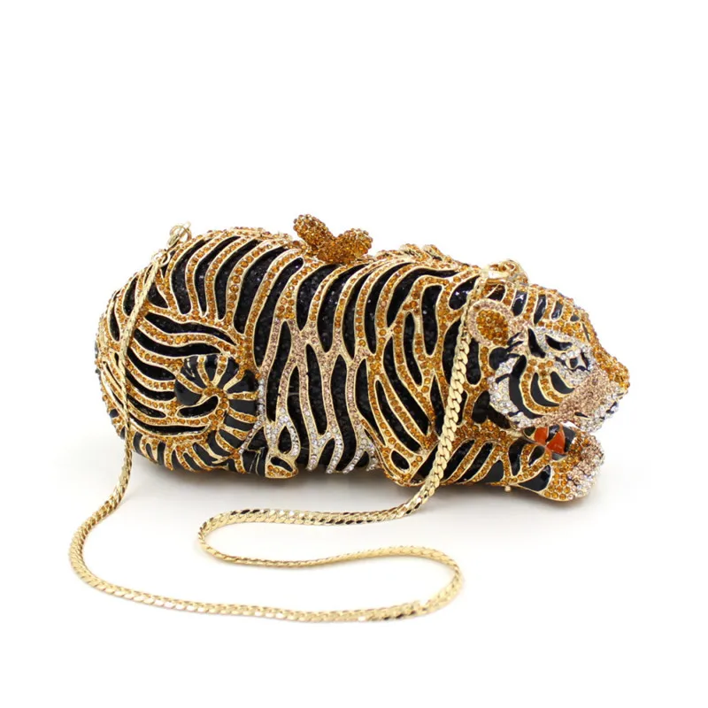 Tiger Crystal Evening Clutch Bags For Wedding Party New Metal Bling Rhinestone Novelty Purses And Handbags Luxury Designer