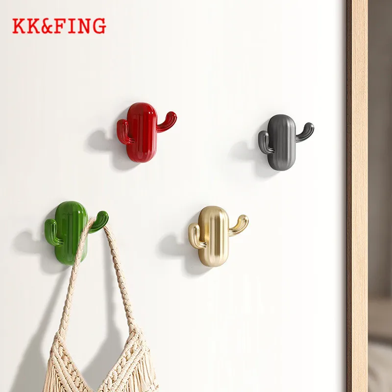 KK&FING New Simple Zinc Alloy Wall Hanging Clothes Hook Creative Cow Head Cactus Robe Hook Bedroom Bathroom Towel Hook Hardware