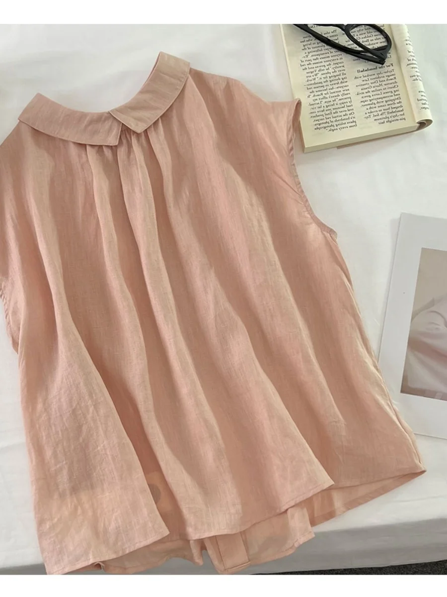 

Pink Fly Sve irt Women's Premium Feeling Cut Label Summer New Arrival Sweet Sle Loose Fit ort Sve Doll Collar