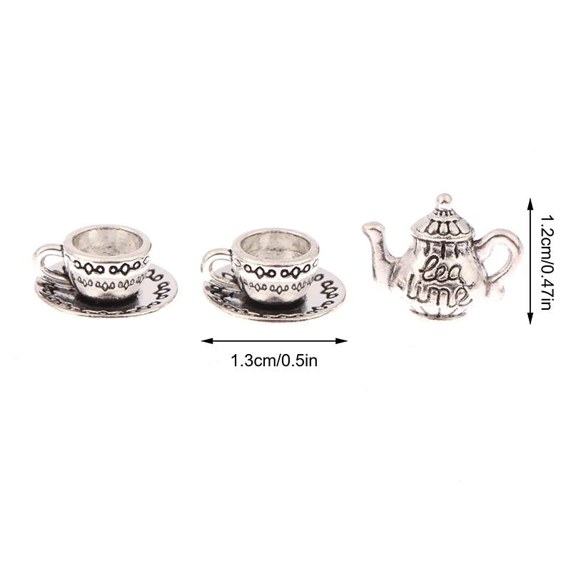 1Set 1:12 Dollhouse Miniature Teapot Cup Saucer Metal Tea Set Model Kitchen Accessories For Doll House Decor Kids Play Toys