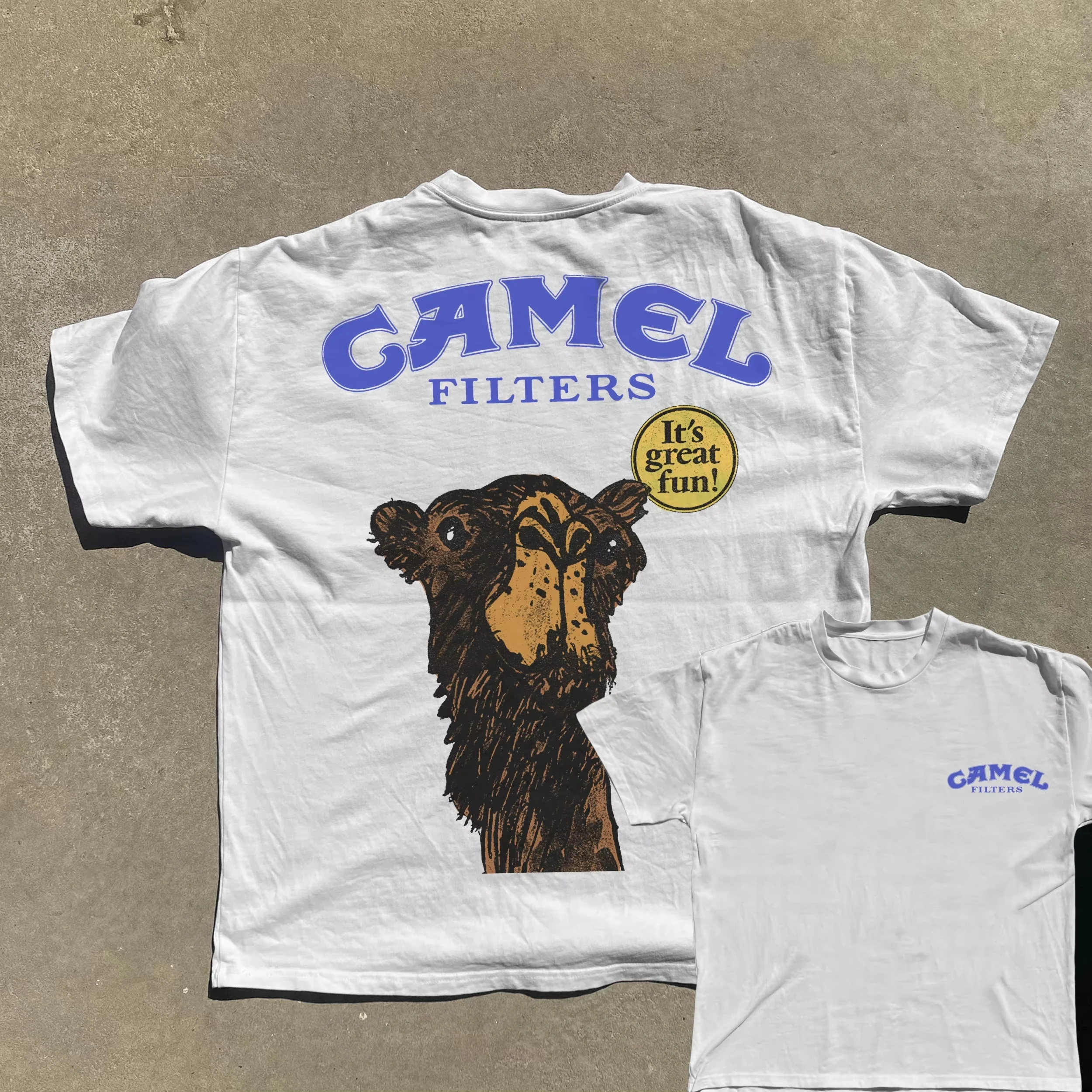Mew Summer Camel Cigarette Graphics Cotton T-Shirt 2026 Summer New American Style Tough Guy Men's Fashion