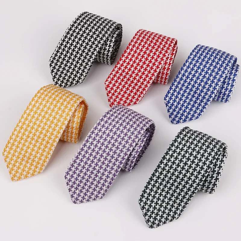 12-color Korean Knitted Tie Fashion 6CM Long Narrow Style Woollen Necktie New Thousand Birds Lattice Series Men Accessories