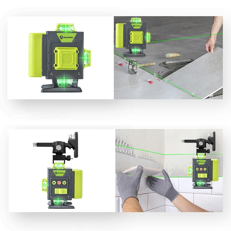 Pracmanu 4D 16 Lines Mini Laser Level 360 Self-Leveling Horizontal and Vertical Cross Green Line Laser Level with Remote Control