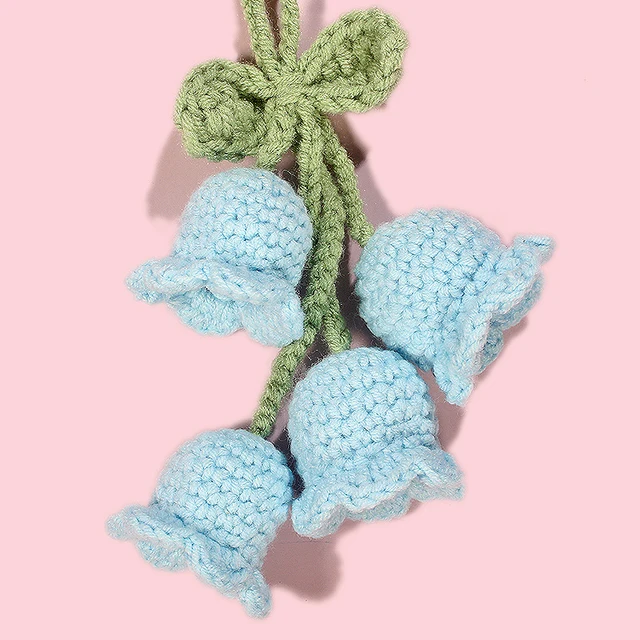 Crochet Flowers Bell Orchid Keychain Cute Knitted Flowers