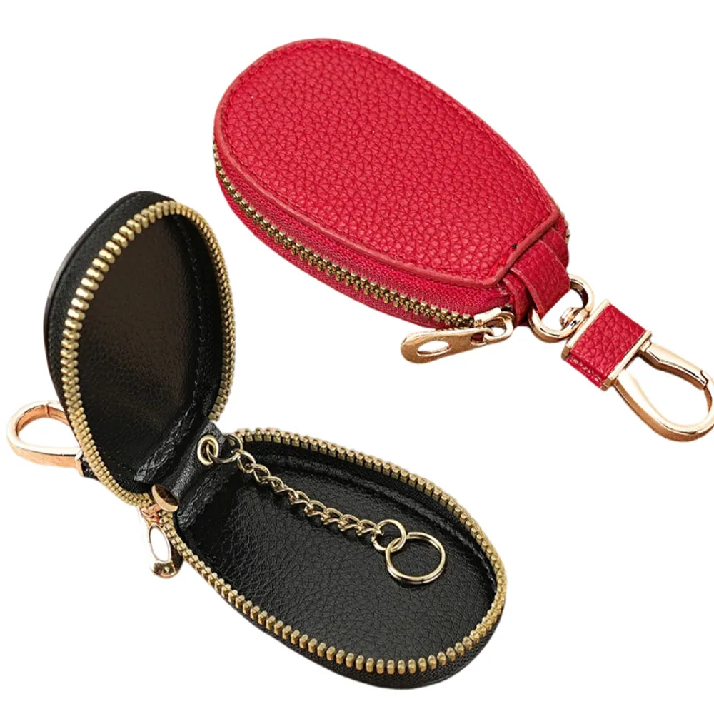 

1PCS Leather Zipper Key Wallet Keychain Multifunctional Mini Purse Key Holder Case Folding Large Paper Money Storage Simple