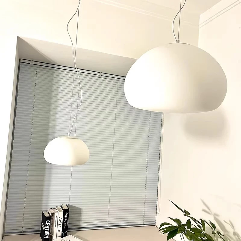 الدنماركية الأبيض استدارة المجال الزجاج قلادة أضواء LED الحديثة كريمي نمط غرفة نوم دراسة السرير مطعم المطبخ مصباح معلق #2