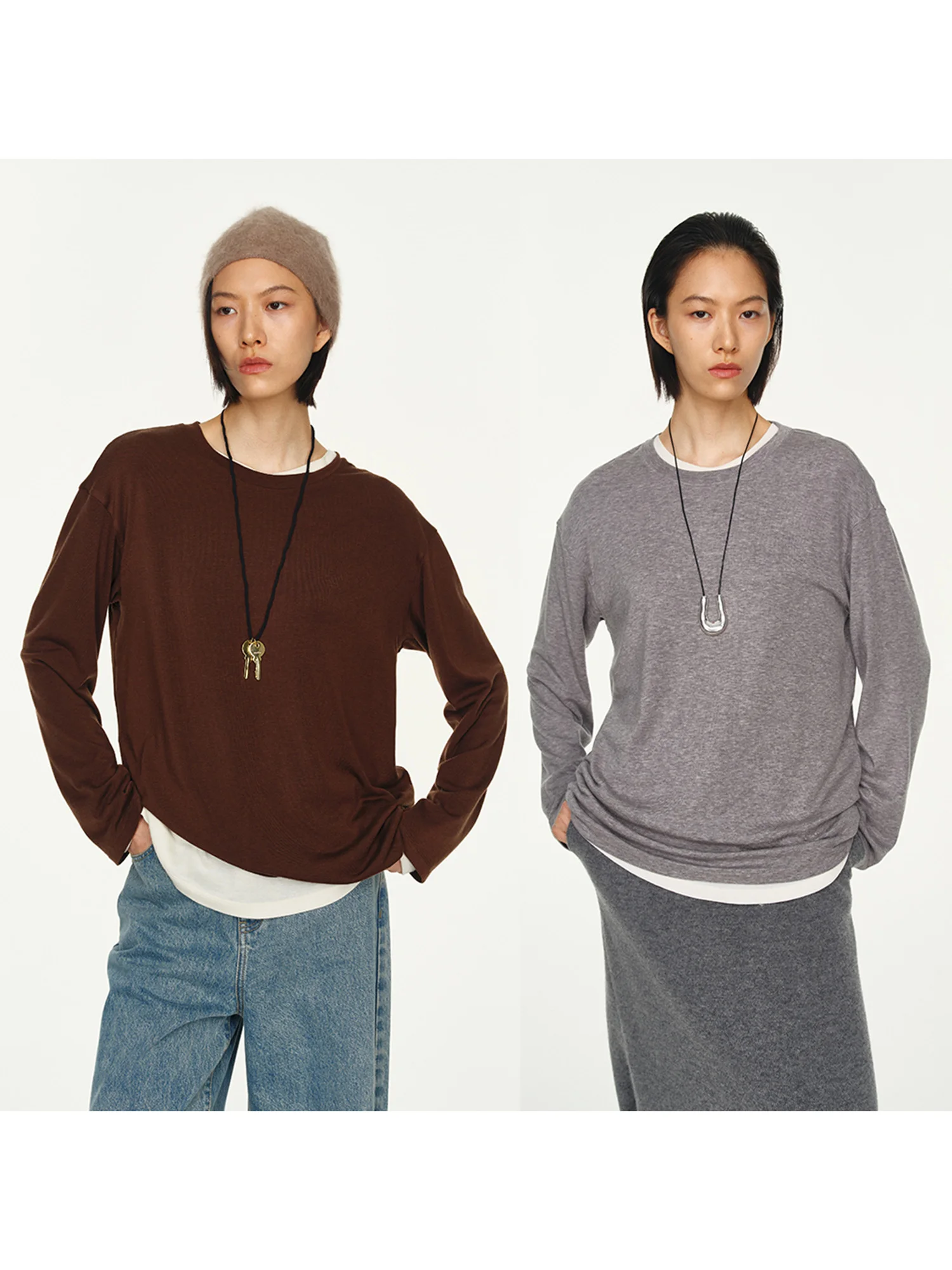 

Удобная женская футболка MARIUS из шерстяной смеси с длинным рукавом и круглым вырезом, модная, универсальная, стандартного кроя