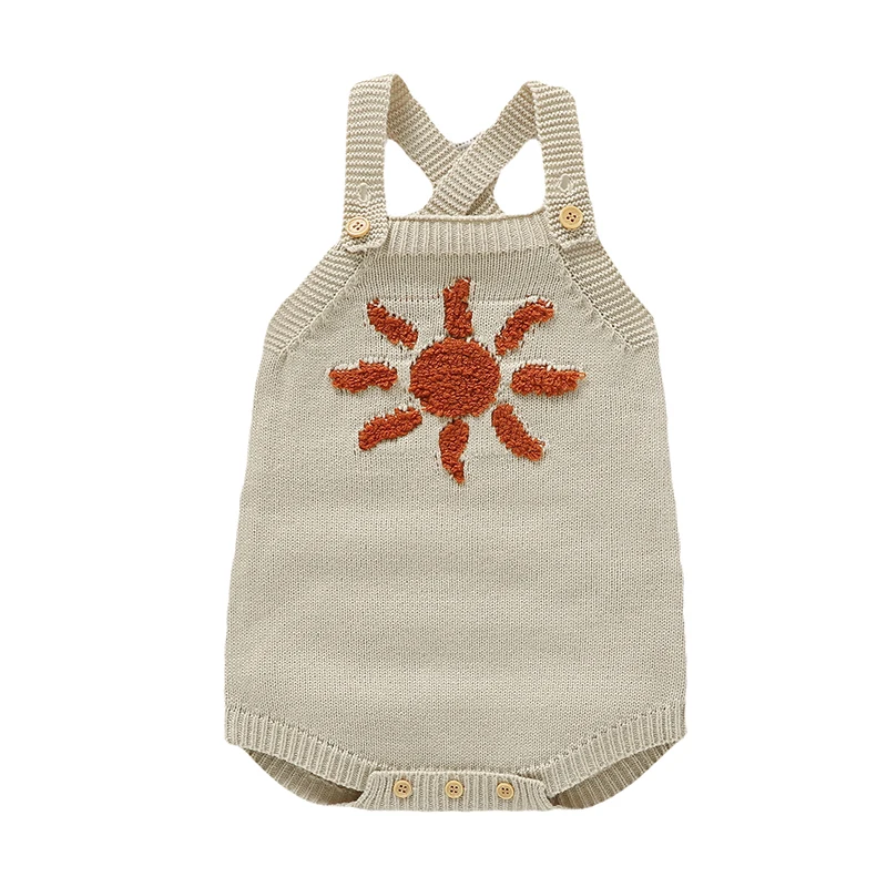 Adjustable Spaghetti Straps Baby Sleeveless Rompers Knitted Acrylic Sun Pattern Newborn Infant Bodysuit  Jumpsuit  Playsuit