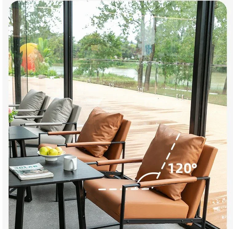 Light luxury cafe sofa negotiation for commercial use book bar public house restaurant dining table and leather chair set