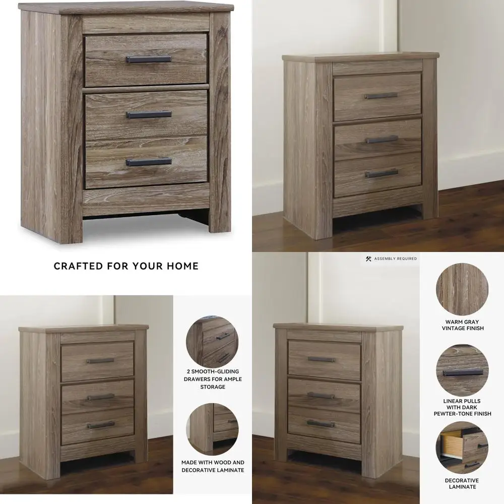 منضدة Ashley Zelen's Rustic Modern ذات درجين، 29.45 بوصة، لمسة نهائية رمادية دافئة