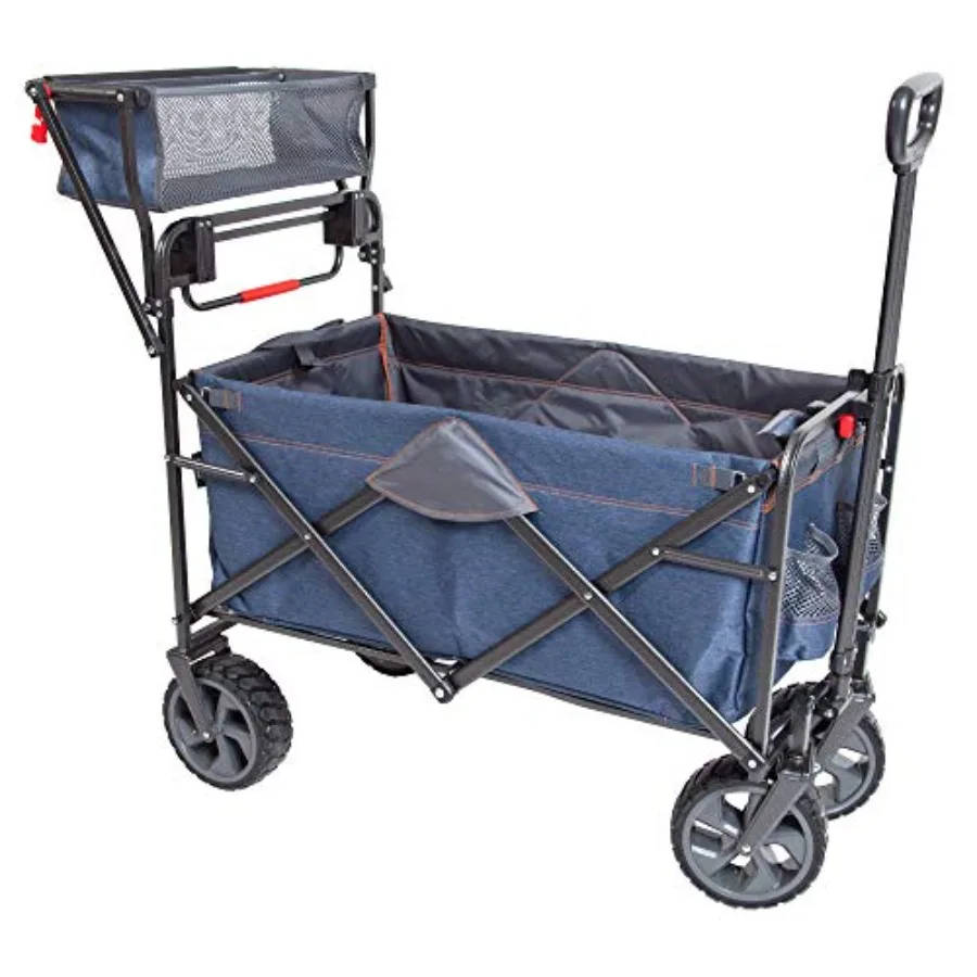 

Спортивная тележка Mac Sports Push Pull Wagon из прочной полиэстеровой ткани, яркий джинсовый синий цвет, легкая и удобная в маневрировании.