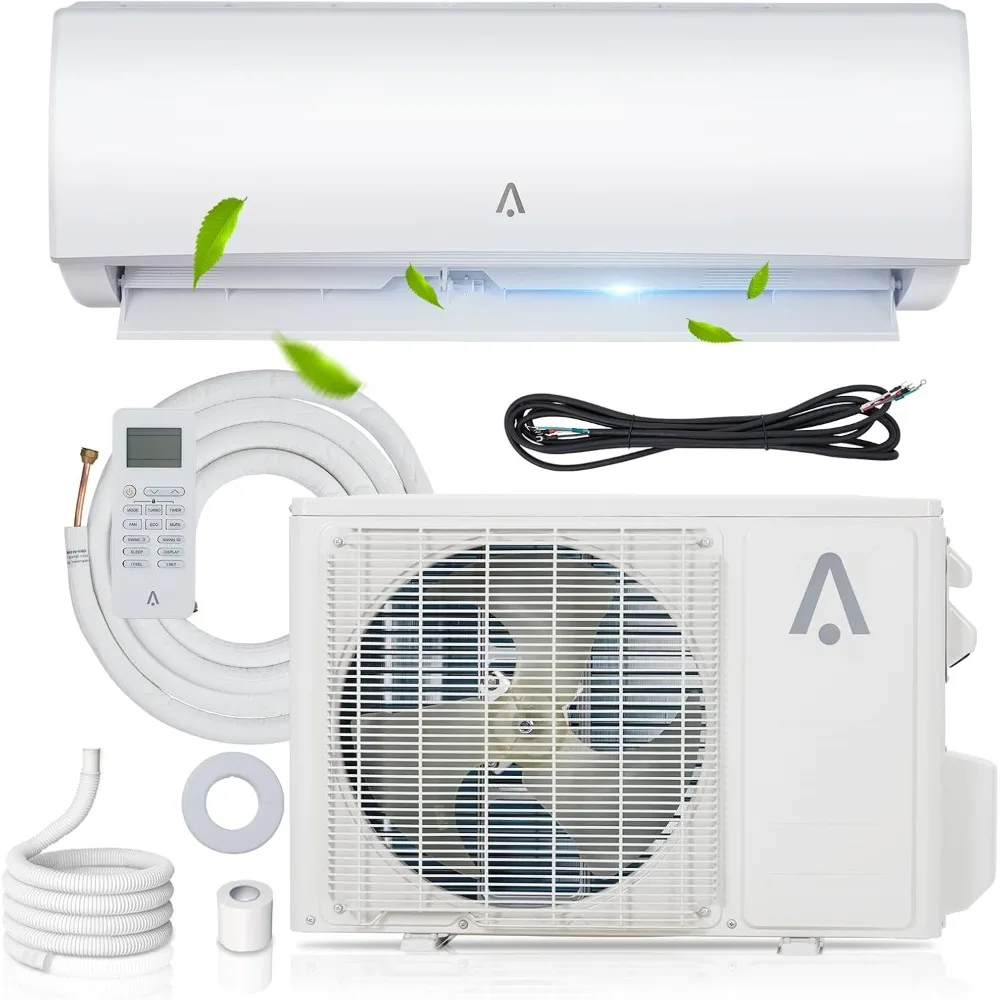 Mini aire acondicionado dividido de 12000 BTU, Mini sistema de calefacción/AC dividido con inversor SEER2, Mini bomba de calor dividida sin conducto montada en la pared