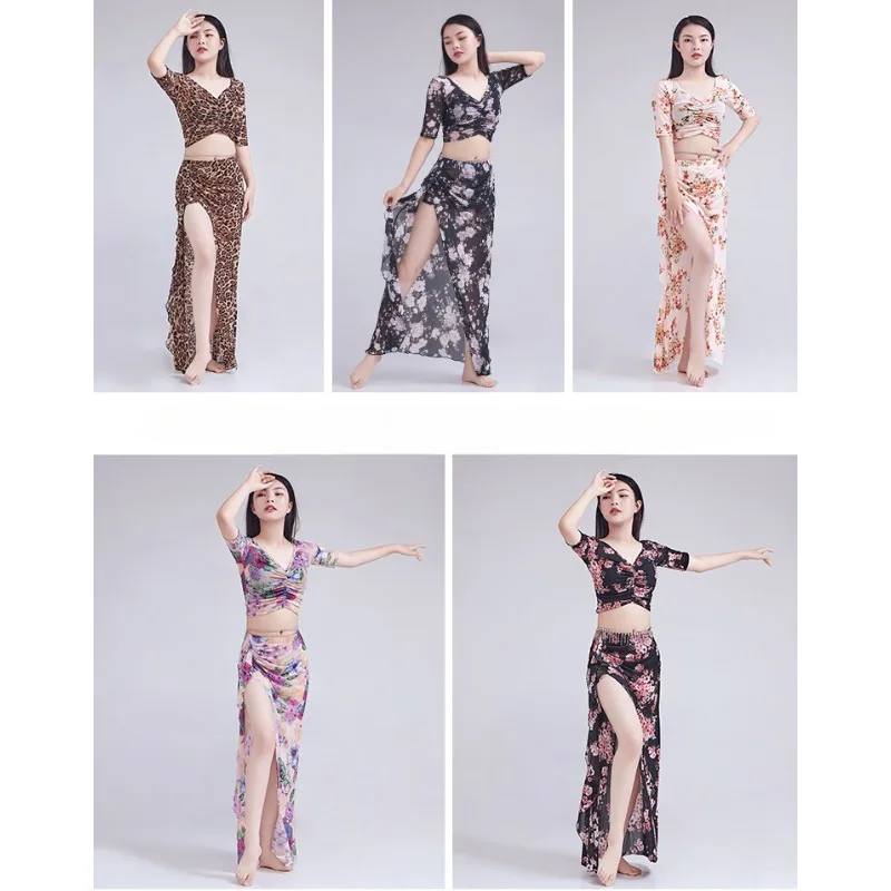 Belly dance training suit spring and summer new sexy long skirt Oriental dance clothing table performance clothing plus size