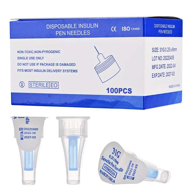 100pcs/Box Sterile 31G 8MM Insulin Pen Needle With Blue Cap Individually Packed For Dog Sheep Cat Use