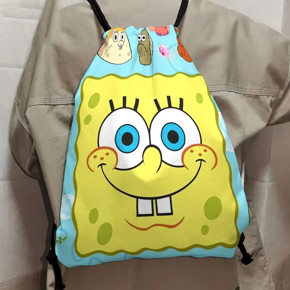 

SpongeBobs SquarePants Drawstring Bag Cartoon Storage Pouch Sports Basketball Backpack Portable Phone Organizer for Gym Travel