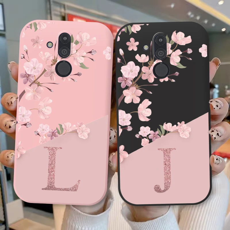 Initial Letter Silicone Case For Huawei Mate 20 Lite 20 Pro Shell Retro Pink Flower Soft TPU Cover For Huawei Mate20 Lite Capa