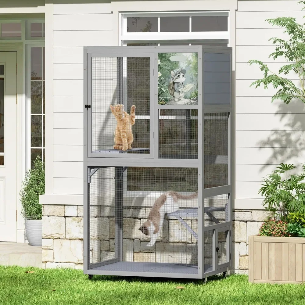 

Unique Color-Printed Design Catio on Wheels for Cat Indoor Outdoor Patio, Cat Enclosure Window Attachable