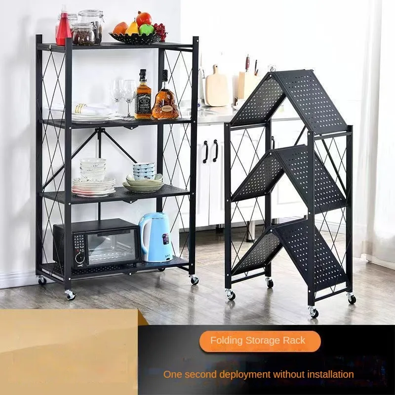 

Foldable Kitchen Storage Rack Multi-Layer Carbon Steel Shelf for Microwave Oven Pots and Appliances 3/4/5 Tier Organizer Black/