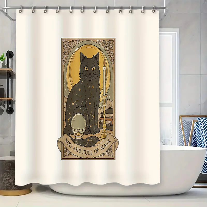 

Занавеска для душа с ведьмой и котом, готический декор на Хэллоуин, жуткая комната, темный эстетический домашний декор, черный котенок, набор для ванной комнаты, винтажный мистический