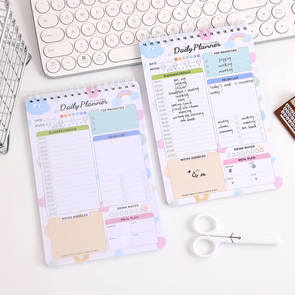 32sheets Cute Daily Planner Meal Planner Schedules Transparent PVC Hardcover Top Priorities Notepad Organizer Meal Plan Notebook