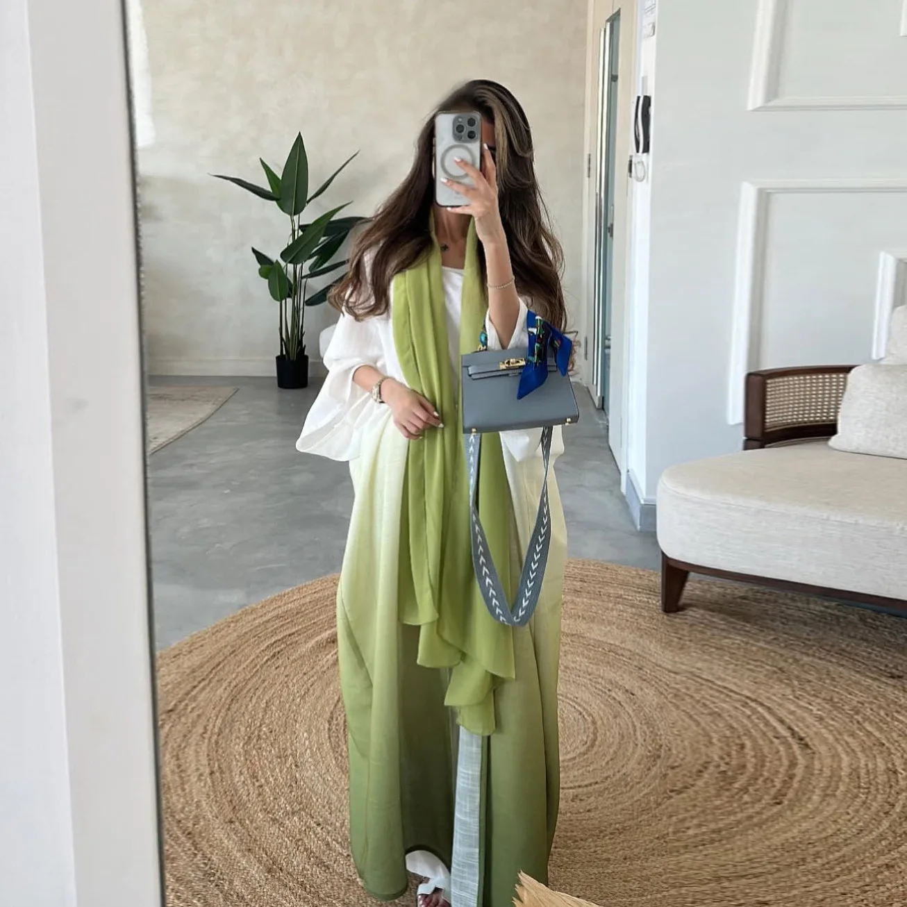 

Eid Muslim Women Open Abaya with Scarf Set Gradient Abayas Dubai Luxury Eid Ramadan Saudi Cardigan Kaftan Hijab Robe Jalabiya