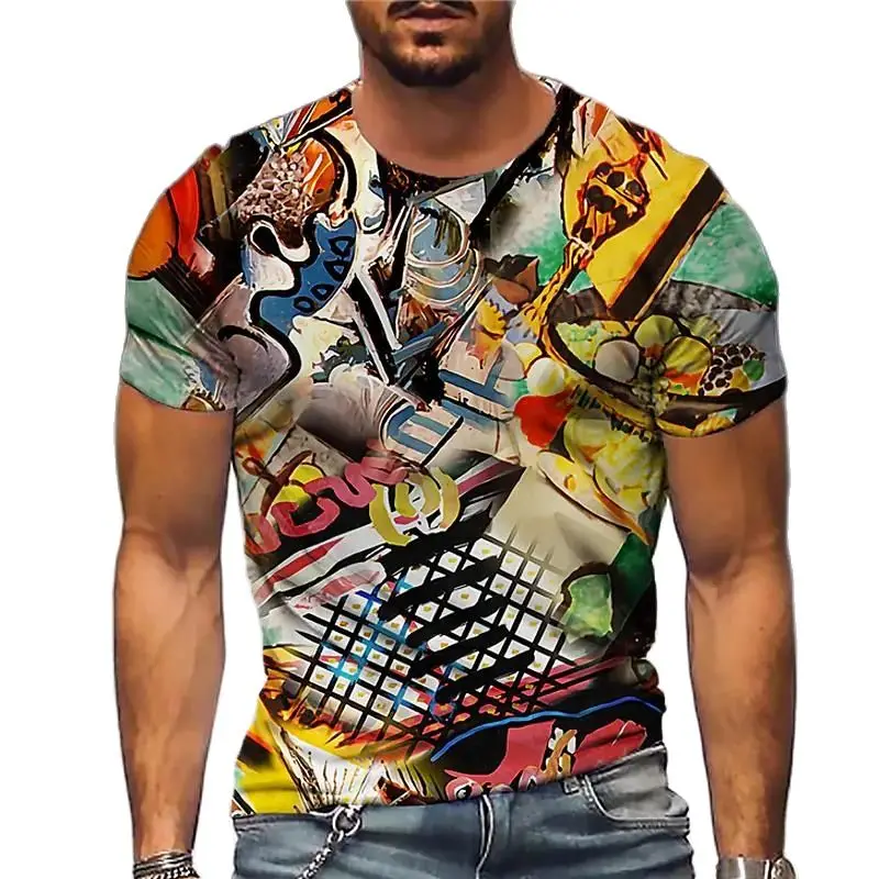 Summer Fashion Cool Graffiti Men\'s t-shirt New Casual Personality Hip Hop streetwear Fun Printed Round Neck Short Sleeve Tees