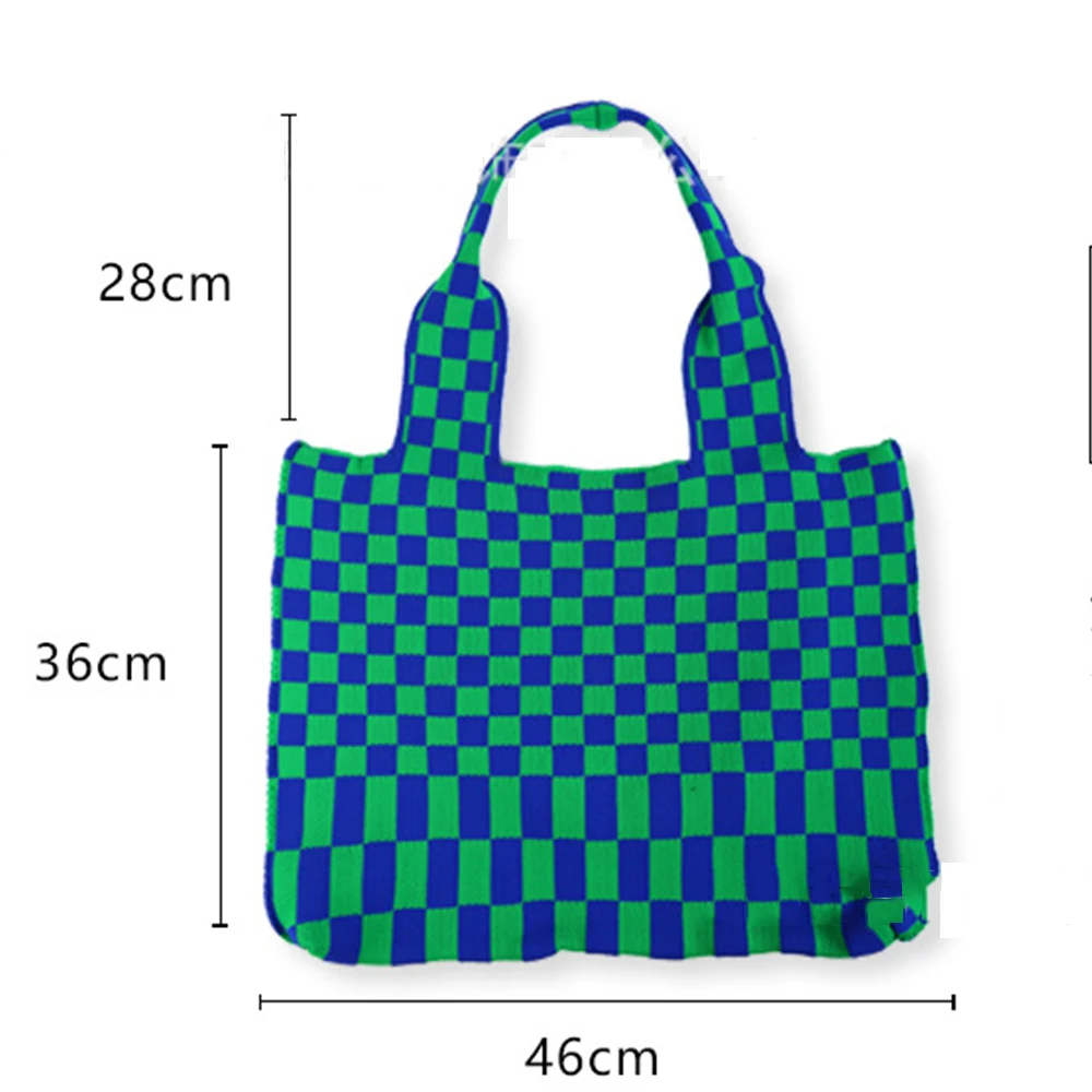 Checkerboard Women Shoulder Bag Designer Large Color Plaid Crochet Handbag And Purse Knitting Big Tote Shopper Bags Lady