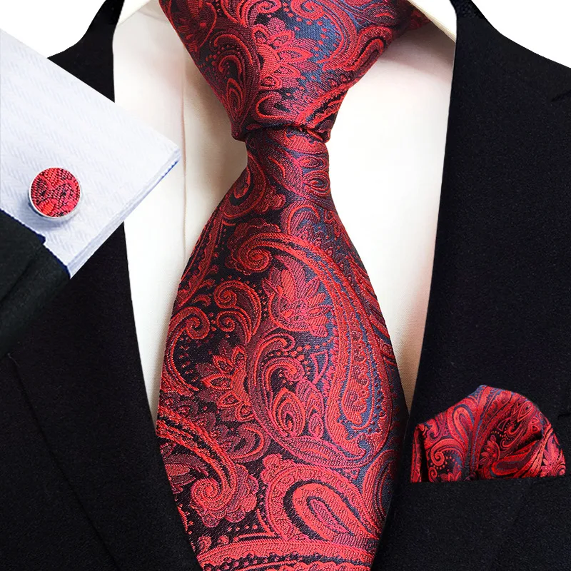 New Tie Square Scarf Cufflinks Three Piece Set Paisley Pattern Wedding Banquet Men\'s Formal Wear Hand Tie Wholesale