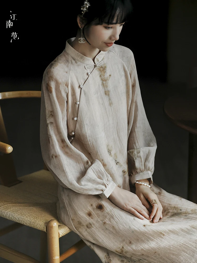 

Young Sle Improved Long Dr Ink Splaed Traditional Chinese Faion Loose Fit Autumn Long Skirt Gown