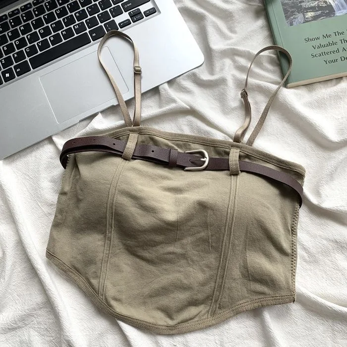 

2025 chic sling vest belt slim crop tops streetwear jazz dance camis bustier kids clothes 3 to 16 yrs baby girls tank top summer