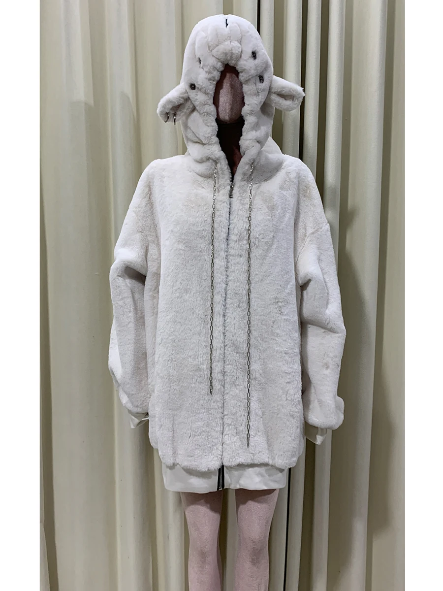 

Осень-зима, теплая толстая мягкая толстовка из искусственного меха для женщин с медвежьими ушками, свободная белая пушистая куртка в стиле панк, уличная одежда 2025 шуба искусственный мех