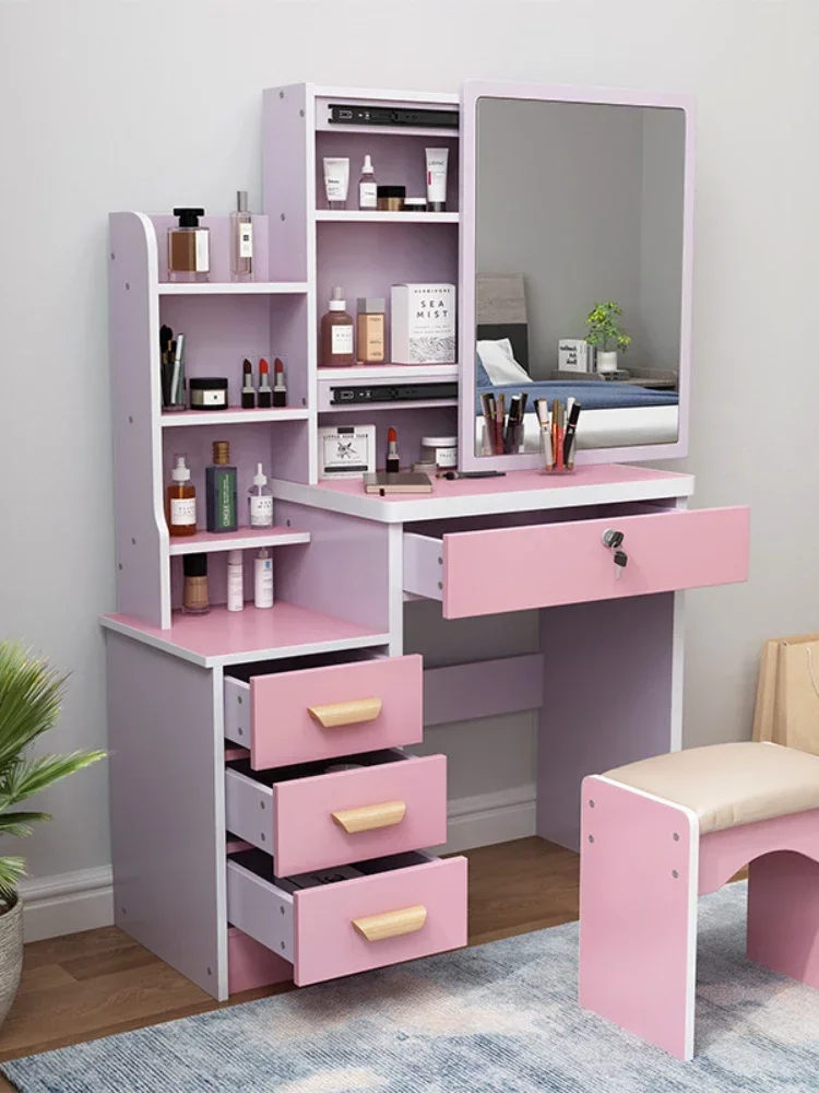

New Modern Dressing Table Cabinet Dressing Cabinet Apartment white Desk Bedroom Vanity Desk with Light Mirror dresser Pink table