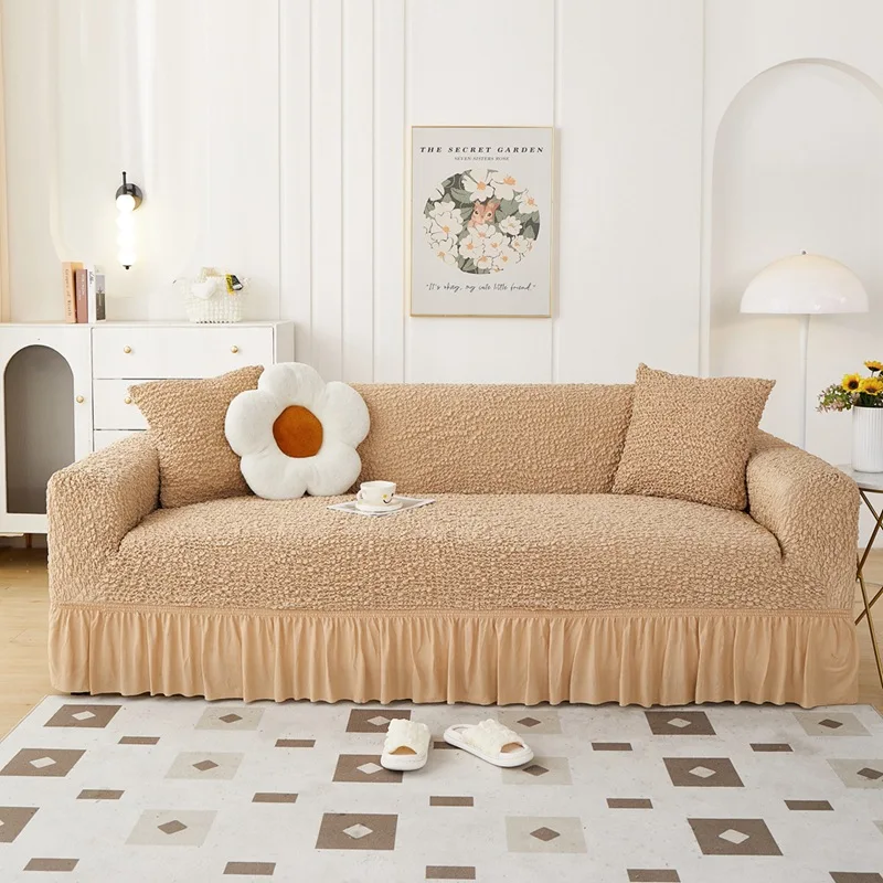 

Universal All-Inclusive Universal Solid Color Sofa Cover Cream Cloud Thickened Seersucker Sofa Cover Elastic