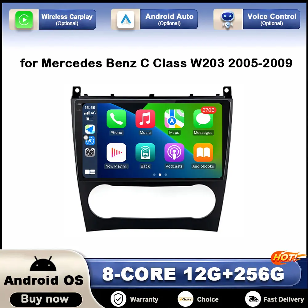 

for Mercedes Benz C Class W203 2005 2006 2007 - 2009 Car Video Audio Player Android Auto Touch Screen Auto Tools DSP Stereo BT