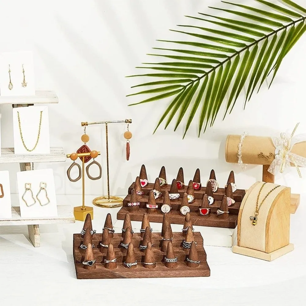 12 /18 Fingers Wooden Finger Ring Display Stand 2/3 Tiers Cone Shape Jewelry Ring Display Holder Storage Rack Wooden