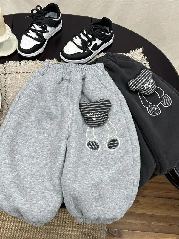 

Adorable Fce Lined Thiened Bear Patterned Trousers for Boys Winter 2025 New Arrival Korean Sle Long Pants l Waist