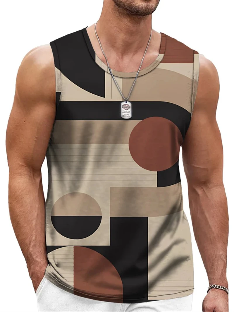 

Mens Retro Geometric 3D Printed Tank Top Summer Casual Crew Neck Sleeveless Vest Loose Breathable Sports Tops Fashion Clothing