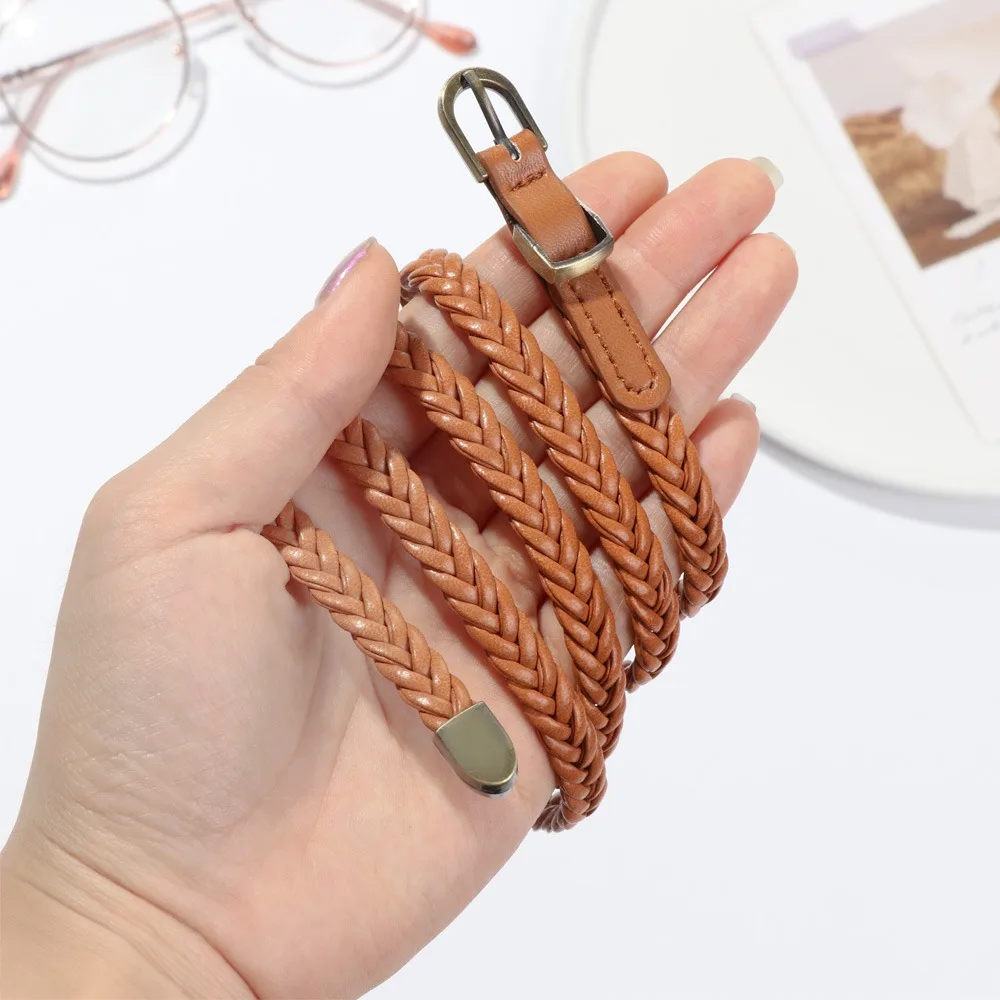 Solid Color Dress Slim Belt New Weave Perforated Sweater Strap Needle Buckle Waist Rope Female