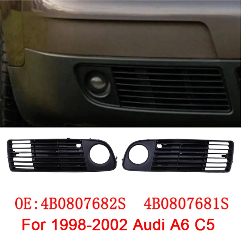 

ABS Black Car Front Bumper Fog Light Cover Lower Bezels Grille for Audi A6 C5 1998-2002 4B0807681S 4B0807682S