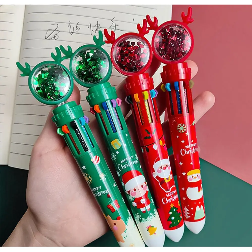 1pc Home Decor Merry Christmas Elementary School Xmas Boy Stationery Christmas Ballpoint Pen Santa Claus Ten Color Pen