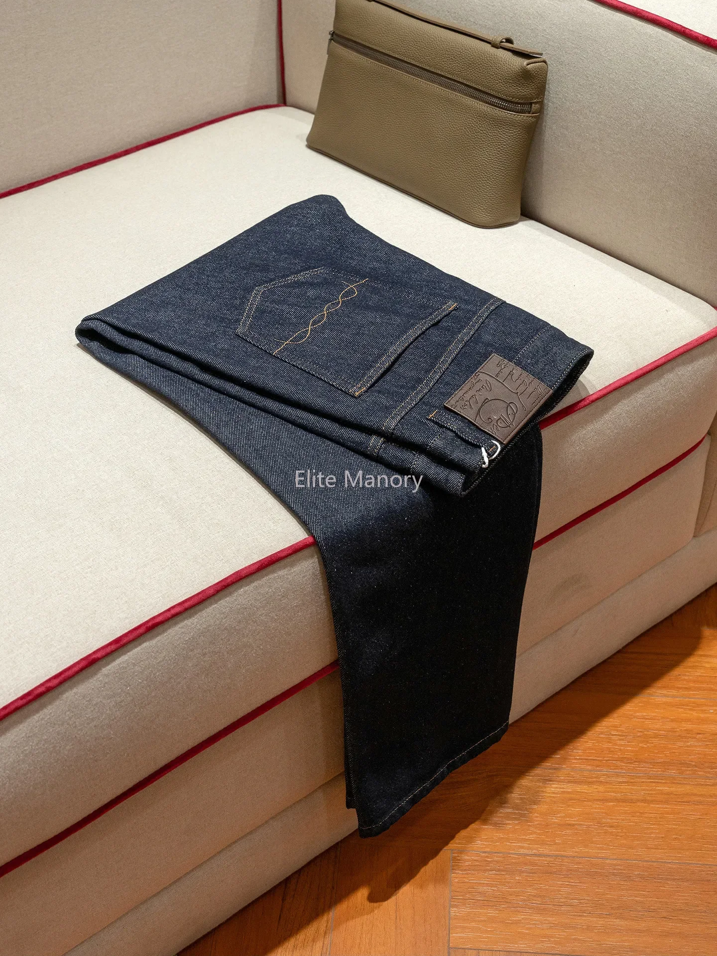 [Turkish fabric] 12 ounces old washed twill primary color Dan tranquil luxury loose straight jeans