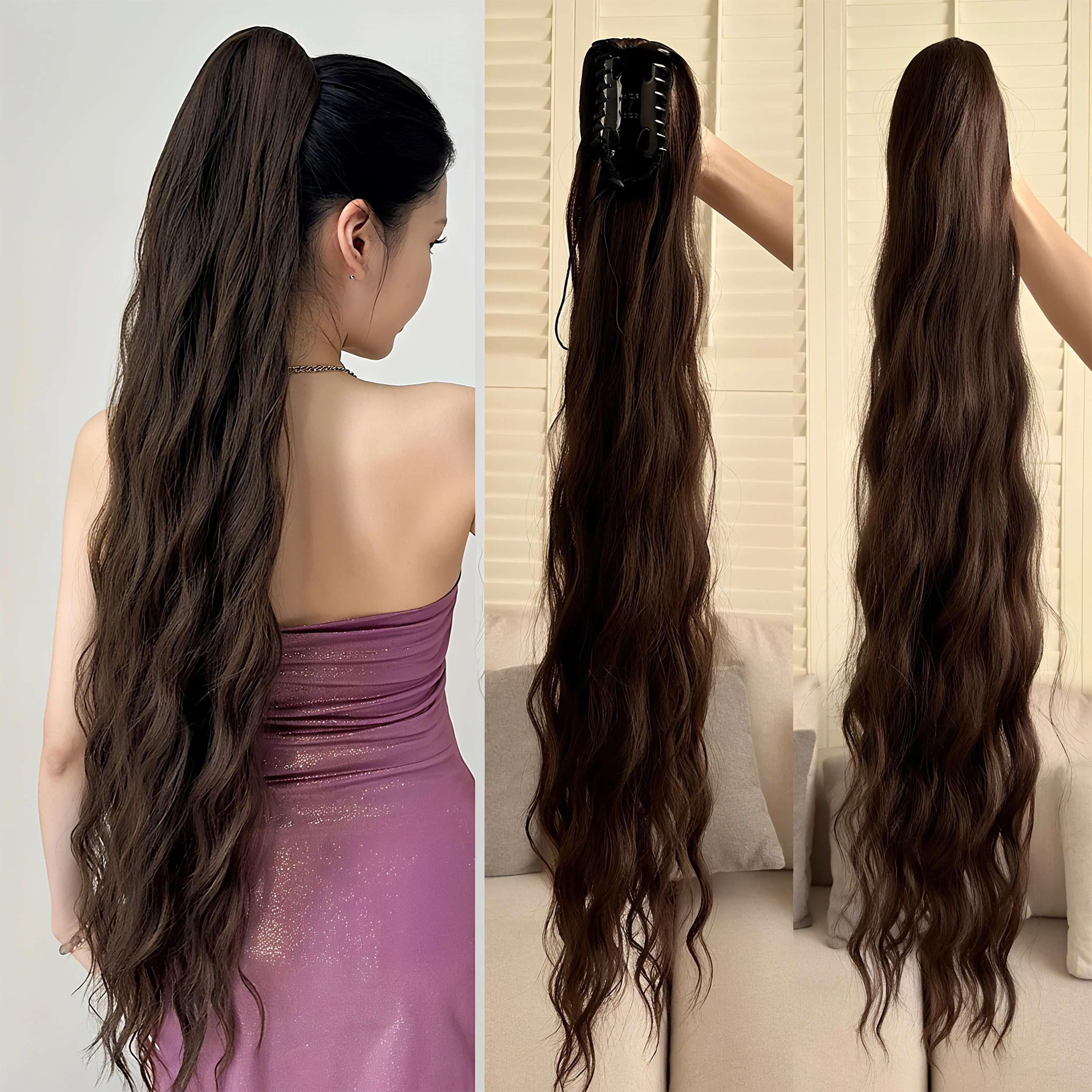 

18/30in Long Ponytail Extension Curly Wavy Claw Clip on Fake Pony Tail Hair Piece Natural Fluffy Synthetic Horse Tail for Women